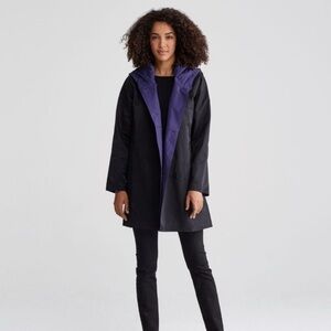 Eileen Fisher Cotton and Nylon Reversible Black and Purple Hooded Coat Medium